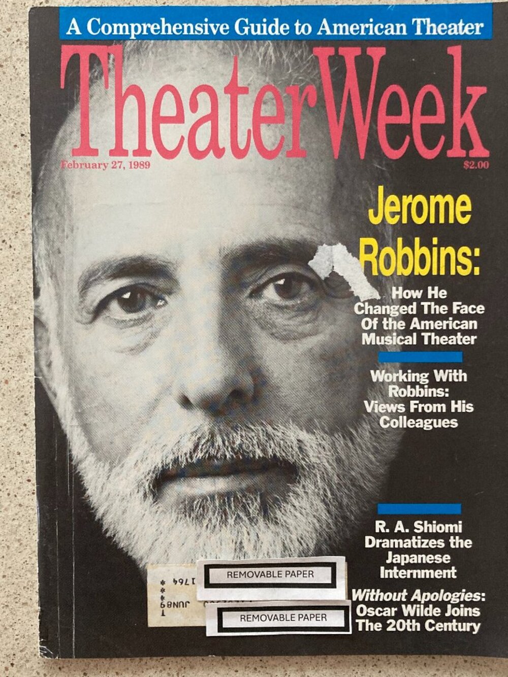 Jerome Robbins' Broadway Theater Week Magazine February 1989 Address Cover Tear